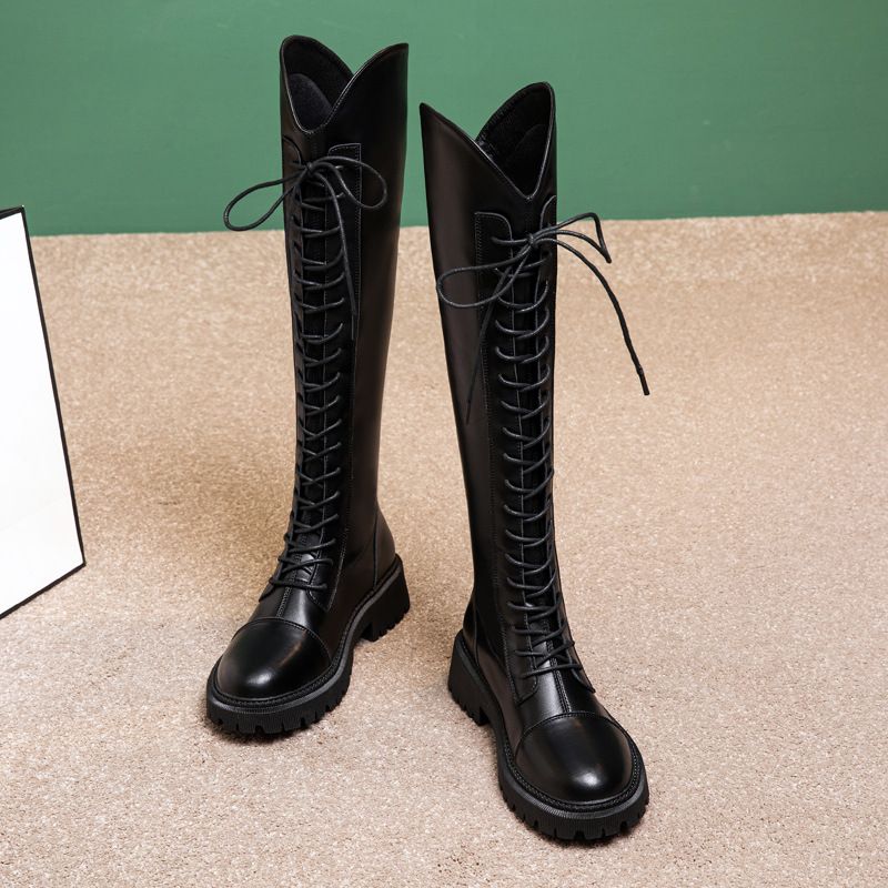 Overknee-Stiefel mit Fleecefutter für Damen, V-Ausschnitt, schlankmachende, dicke Stiefel mit hohem Schaft für Herbst und Winter, breite Wade_voghion.com