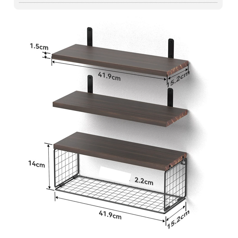 Étagère murale suspendue d'angle en pin pour chambre à coucher, salon, salle de bain, cuisine, support de rangement mural noir carbonisé_voghion.com