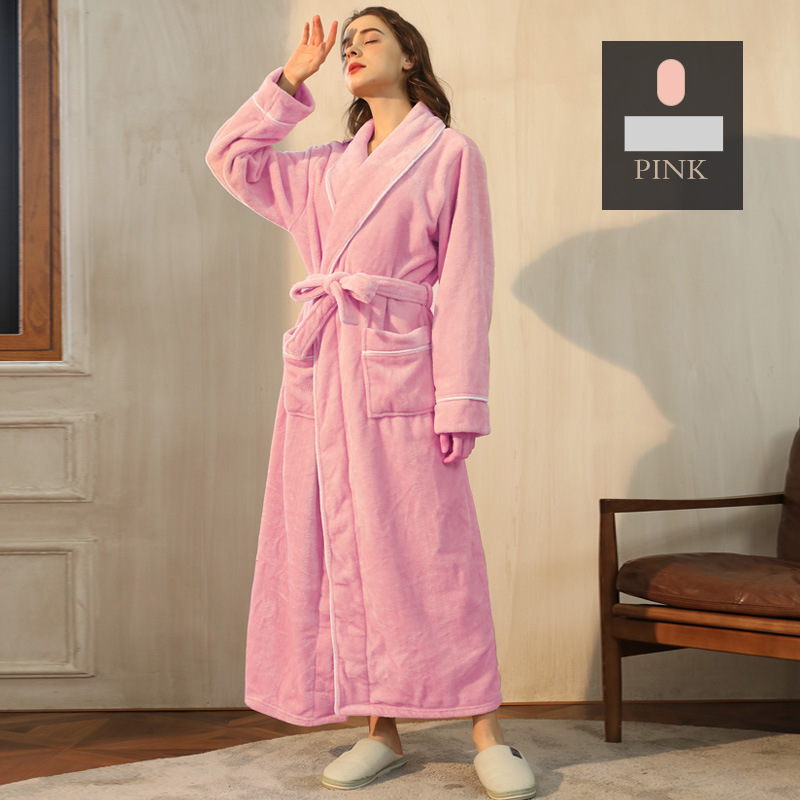 End Of The Year Ins Flannel Robe Men's Simple Large Size Coral Fleece Couple Bathrobe Women Autumn And Winter Long Thick_voghion.com