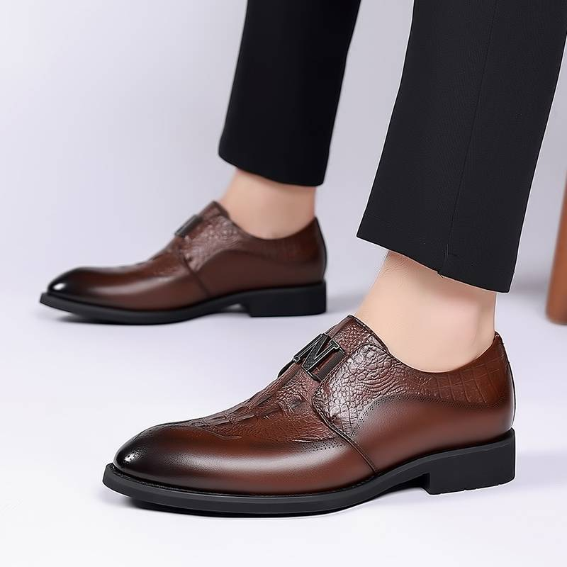 New Fashion Men's British Black Business Casual Loafer Shoes Daily Driving Office Leather Shoes One Foot Pedal Lazy Brown Banquet Dress Wedding Men's_voghion.com