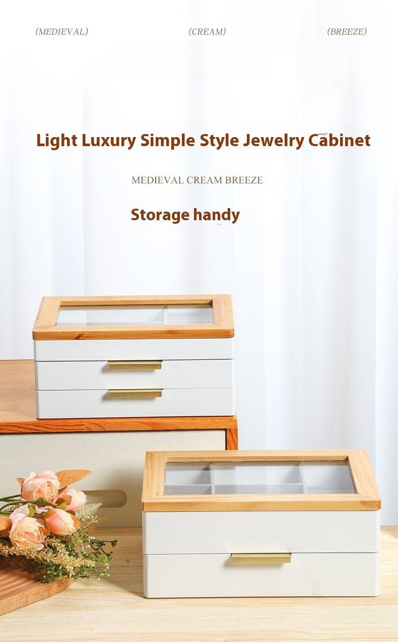 Wooden Jewelry Box With Mirror - Elegant Flip Lid Storage Organizer For Necklaces, Rings & Earrings (Multi-Layer Dustproof Design)_voghion.com
