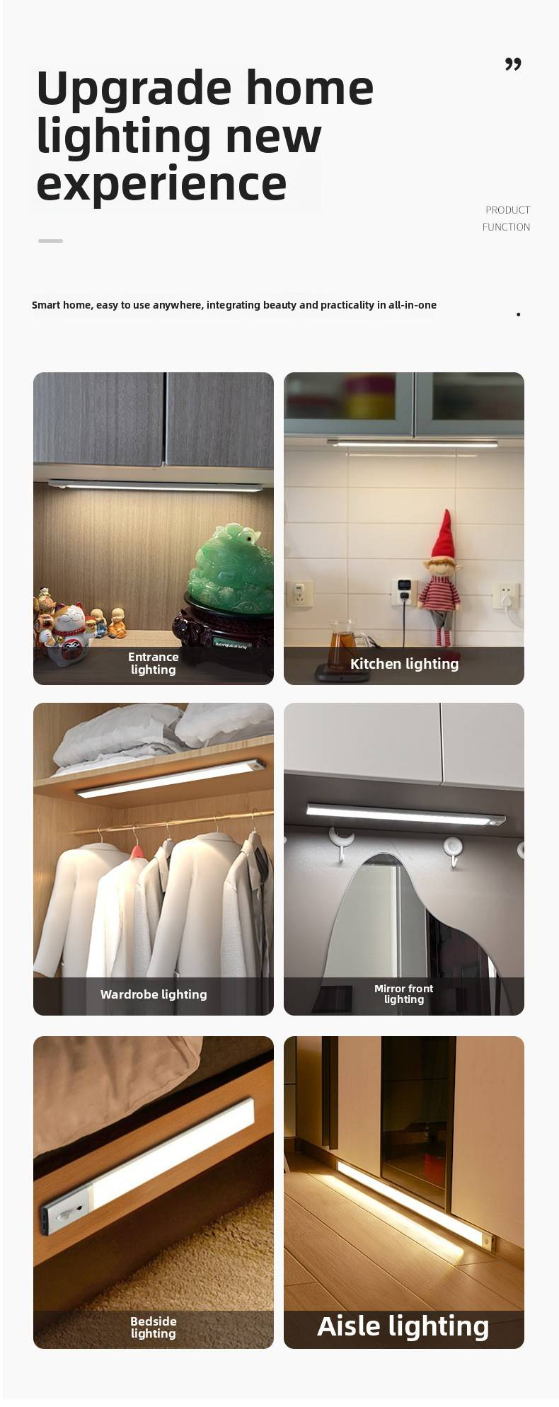 Striscia luminosa a LED con sensore di movimento intelligente - Ricaricabile, magnetica e autoadesiva per armadio/cucina/cantinetta (telecomando, dimmerabile, IP54, impermeabile)_voghion.com