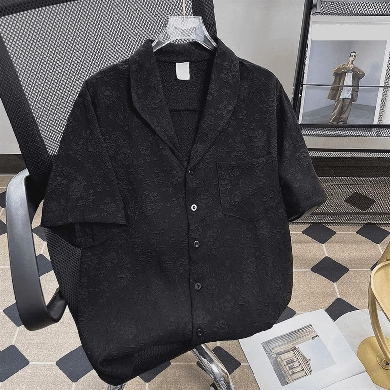 Abbigliamento da uomo, nuova camicia nera a maniche lunghe con colletto cubano, camicia estiva da uomo in jacquard sottile e casual, di alta qualità, ampia e con protezione solare_voghion.com