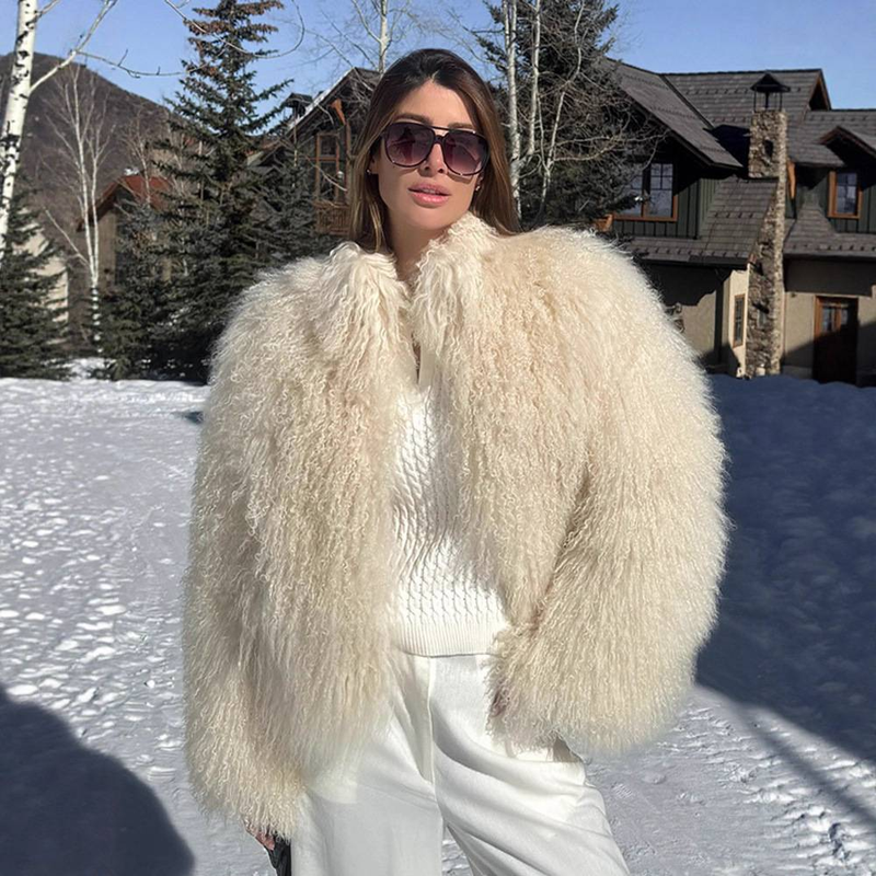 Manteau court élégant en fausse fourrure pour femme - Veste d'hiver élégante de couleur unie avec col haut, tailles S/M/L, vêtements d'extérieur tendance pour l'automne et l'hiver_voghion.com
