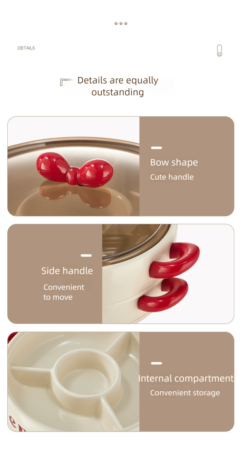 Creative Bowknot Dried Fruit Tray, Household Living Room Divided Lattice With Lid Candy Box, Ins Style Snack Display Plate, Fruit Plate._voghion.com