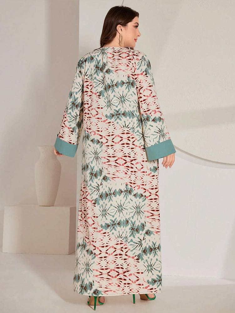 Elegantes Dubai Muslim Party Abaya Kleid mit arabischem Blumendruck – Plus Size Langarm-Maxikleid für Frauen, bequem und stilvoll_voghion.com