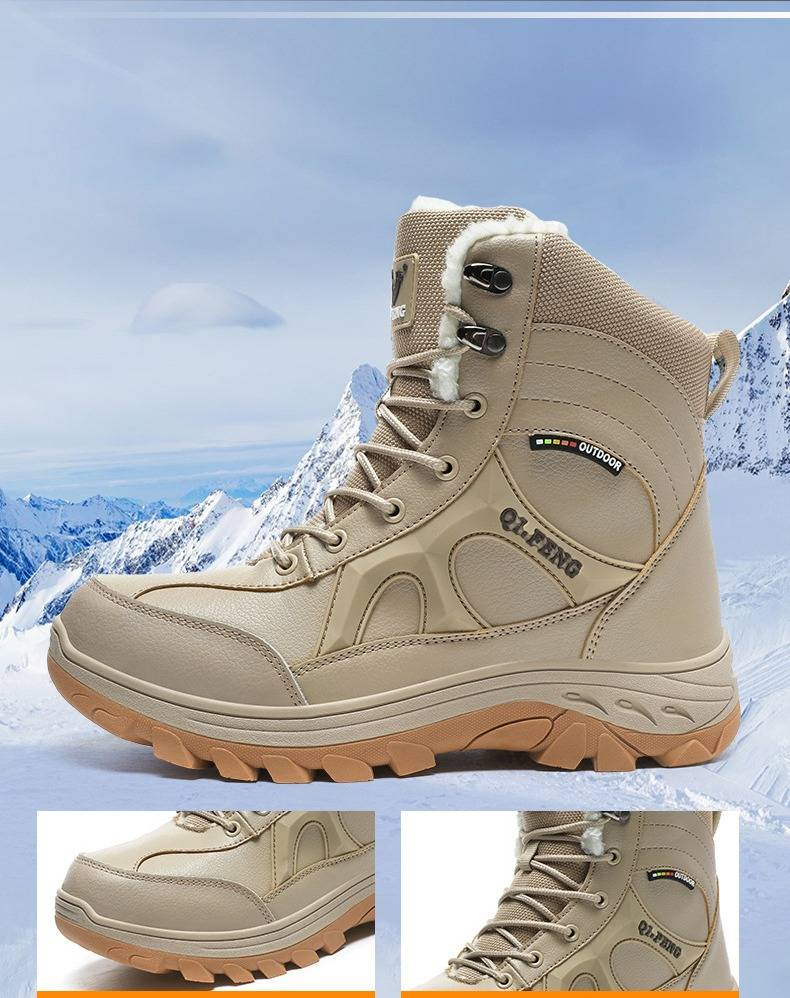 Men's & Women's Winter Hiking Boots With Faux Fur Lining - High Top Snow Boots For Outdoor Trekking, Anti-Slip Rubber Sole Outdoor Hiking Snow Boots_voghion.com