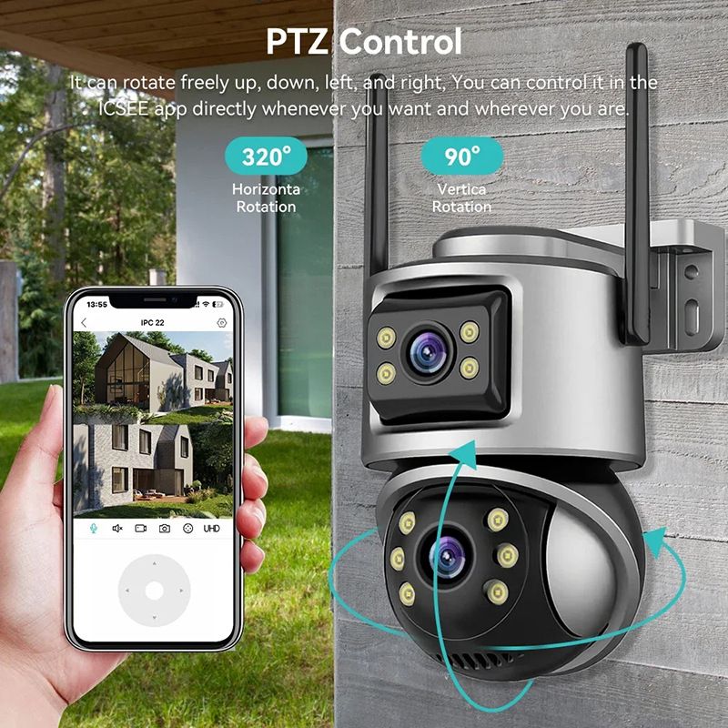 3MP WiFi-beveiligingscamera voor buiten met dubbele lens, nachtzicht, IP66 waterdicht, TF-kaartopslag (opties voor Amerikaanse/Europese/VK/AU-stekkers)_voghion.com