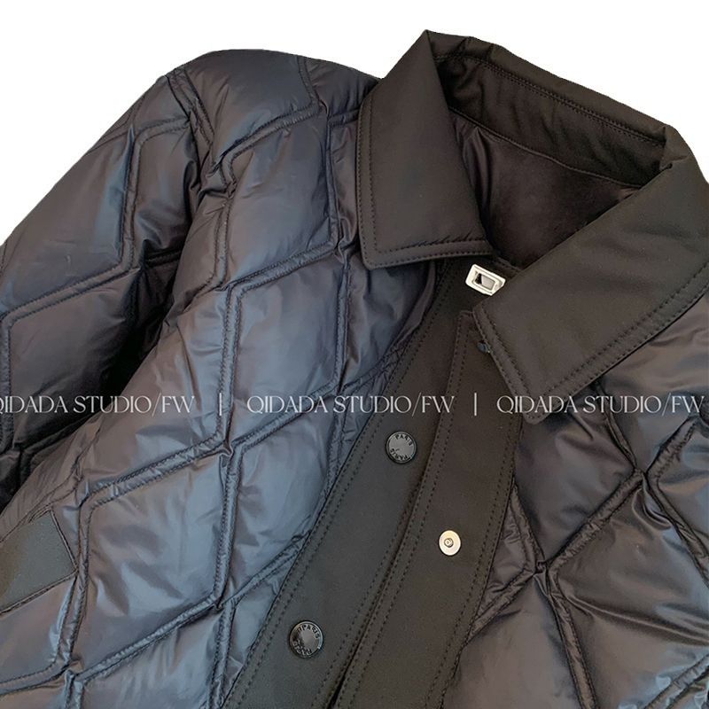 Women's Short Quilted Jacket With Polo Collar & Diamond Stitch Design, Slim Fit Lightweight Polyester Cotton Blend Coat For Petite To Plus Size_voghion.com