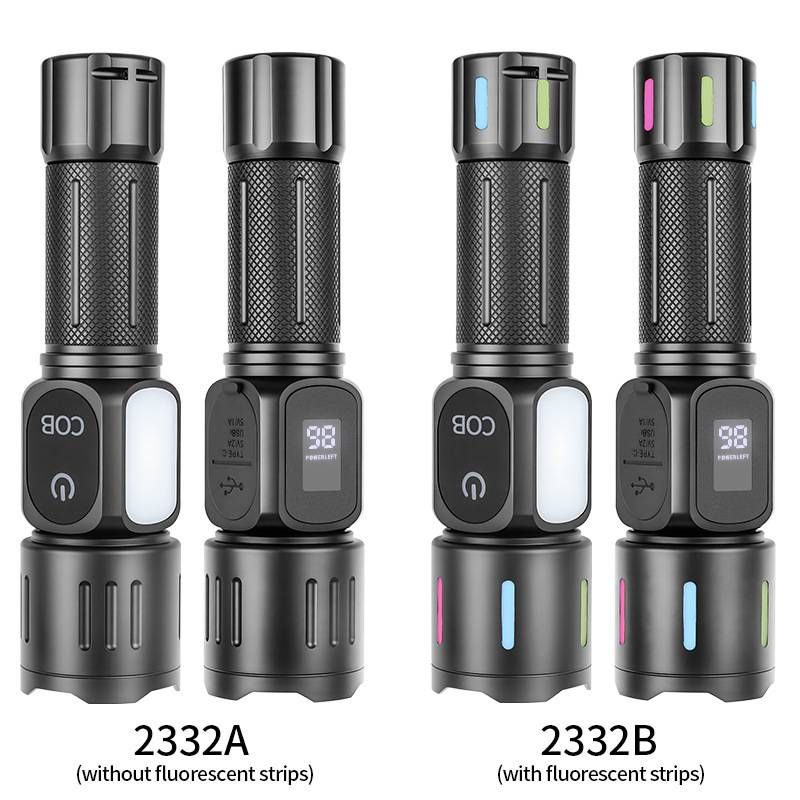 500m+ Digital Display White Laser COB Flashlight, USB-C Rechargeable, Side Glow Bar & Zoomable Beam For Tactical Outdoor Use_voghion.com