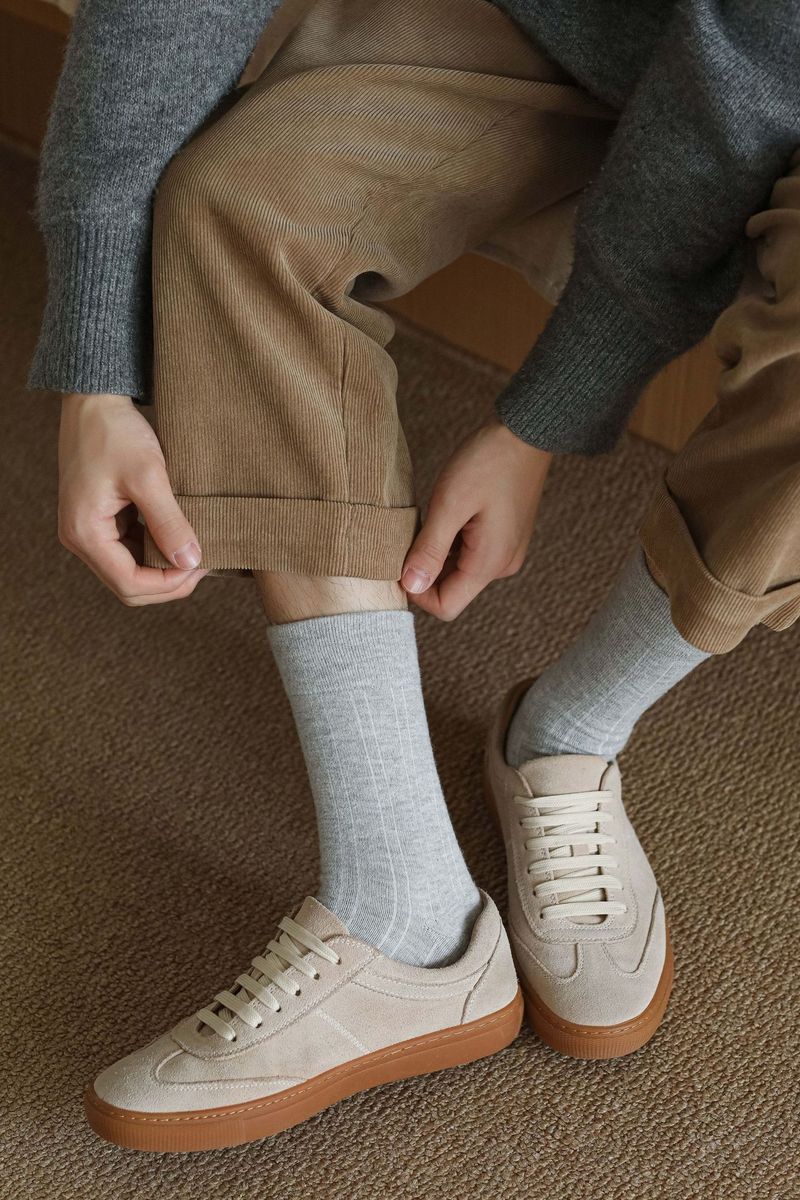 Calzini da uomo in cashmere a doppia cucitura, tinta unita, a metà tubo, autunnali e invernali, in pile di cashmere filato colorato_voghion.com