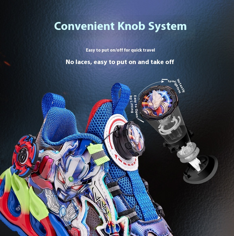 Children's New Leather Revoing Button Children's Sports Illuminated Casual Shoes, Running_voghion.com