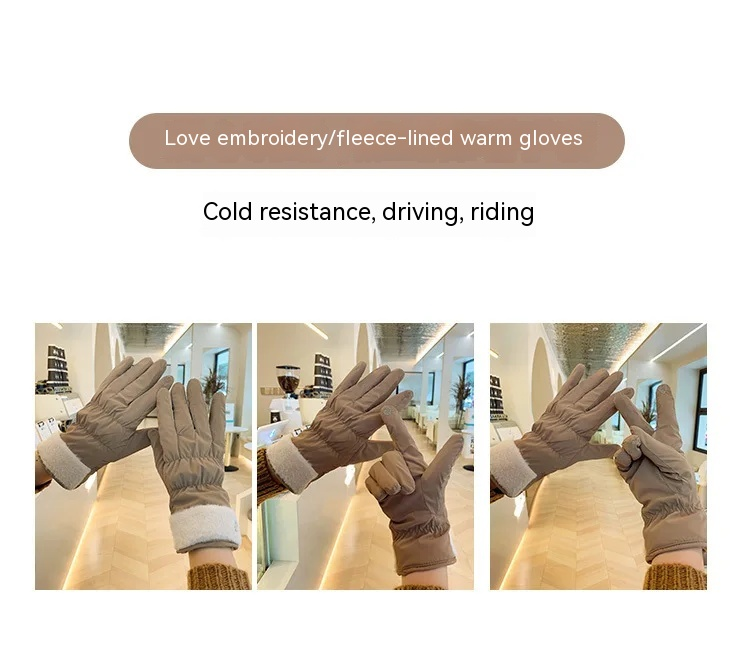 New Female Winter Veet Cashmere Full Finger Non-Inverted Button Solid Color Women Cycling Touch Screen Warm Lace Cotton_voghion.com