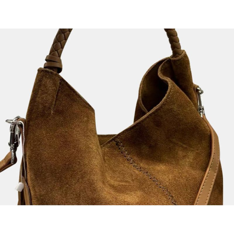 Borsa a secchiello con nappe cucite a mano in pelle di vacchetta smerigliata, nuovo modello 2024, borsa in pelle scamosciata, borsa a tracolla per donna_voghion.com