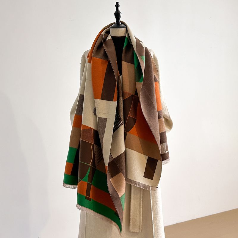 Women's Trendy High-End Elegant Scarf Cashmere High-Value Design Geometric Print Shawl_voghion.com
