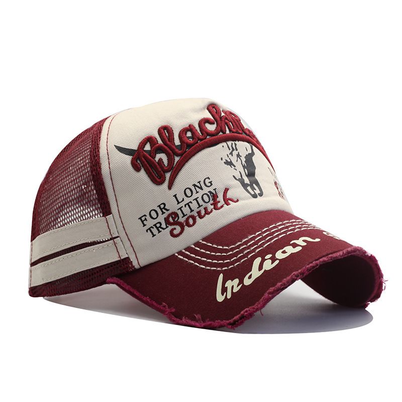 Men's Hats New Style Washed Mesh Baseball Cap Men's Spring And Summer Fashion Bull Head Pattern Letter Embroidered Duckbill Cap Mesh Cap_voghion.com