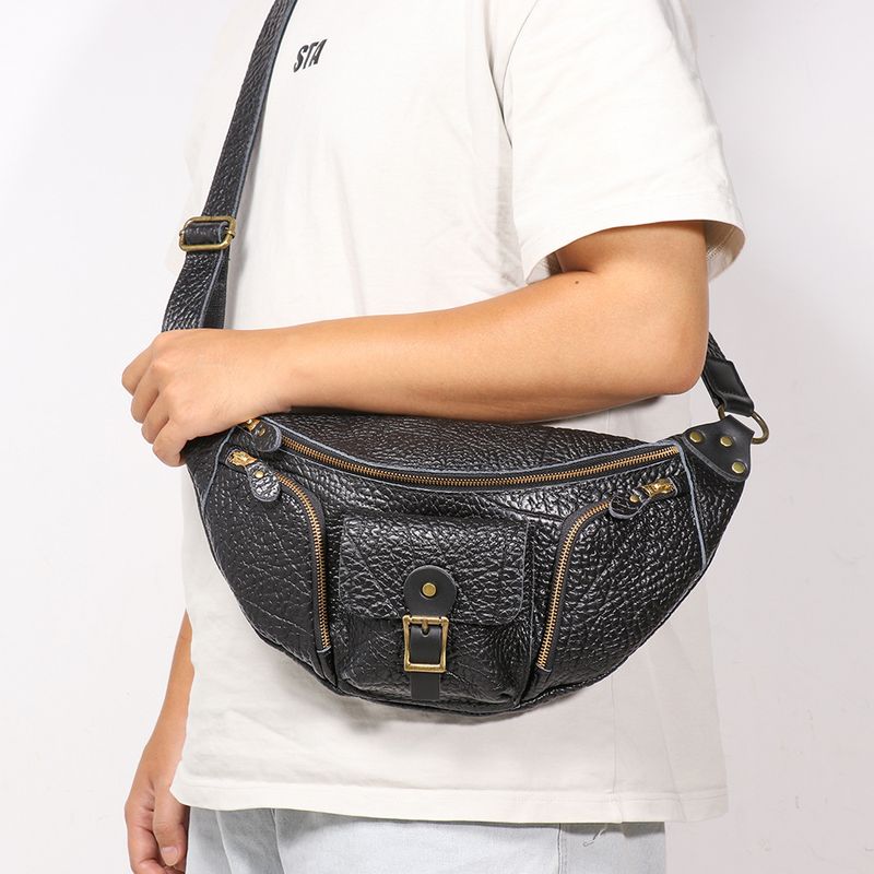 Heiße Herren-Brusttasche aus wildem Rindsleder, multifunktional, echte Taille, Outdoor-Pendler, Oberschicht aus Leder, einzelne Schulter, Umhängetasche_voghion.com