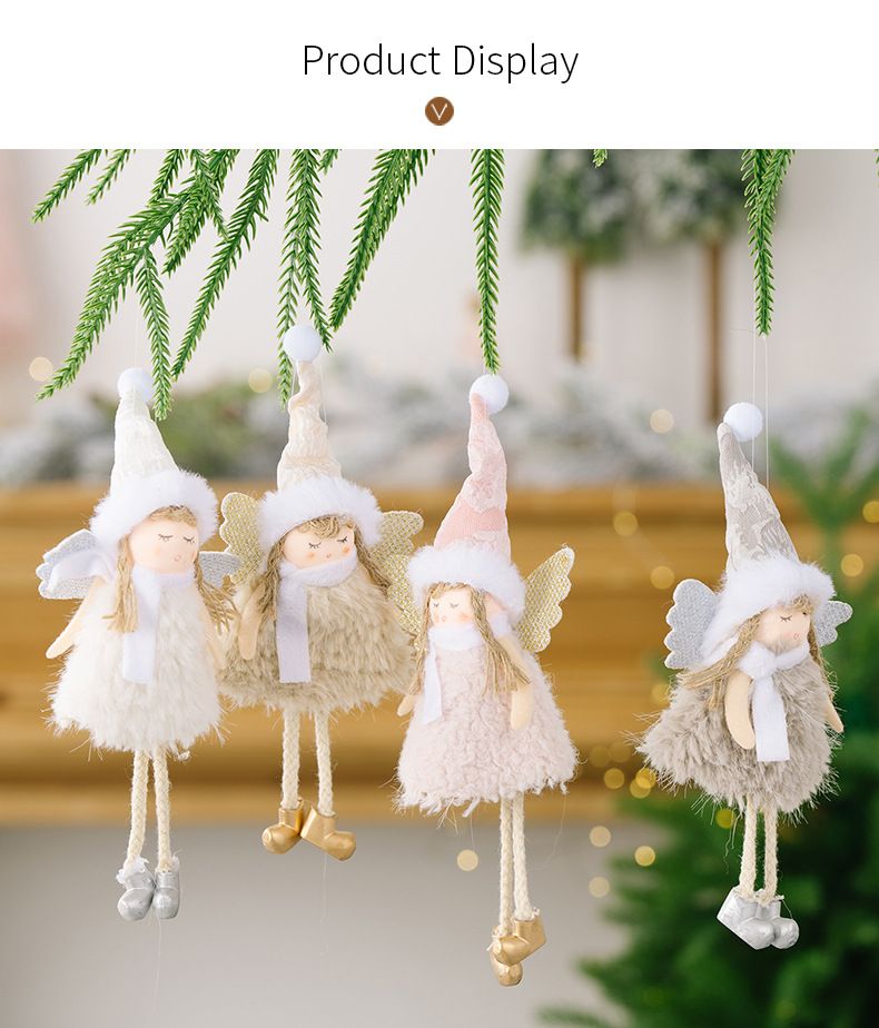 Pom Pom Hat Angel Girl Ornament - Christmas Tree Hanging Decorations, Set Of 4 (Beige, Gray, White, Pink), European Style Holiday Decor"_voghion.com
