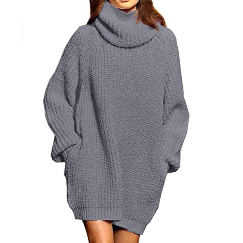 Women's autumn and winter fashion long sleeve turtle neck ladies long knit dress women's dress_voghion.com