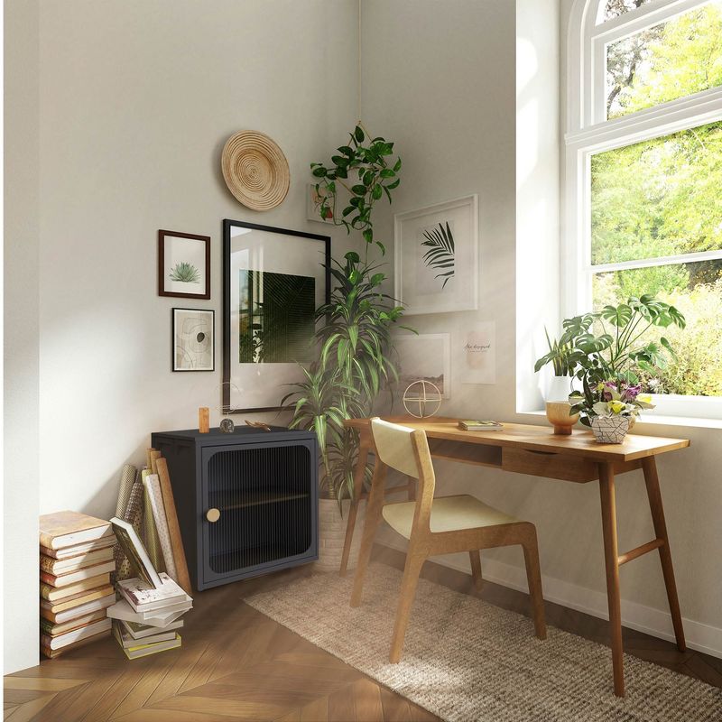 Single Sturdy & Convenient Foldable Cabinet, Durable Steel-Wood Combo With Anti-Slip Design & Quick Fold & Install, Easy To DIY Storage Container With Door, Black_voghion.com