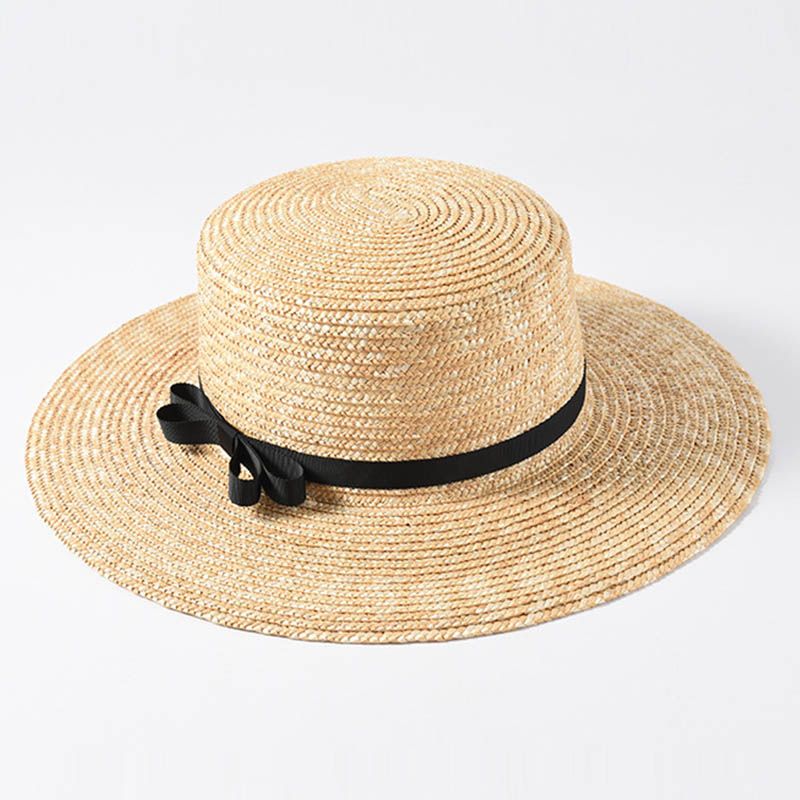 Fashion Fashion Classical Beach Ribbon Bowknot Boater Wide Brim Summer Sun Hats for Women Ladies Wheat Straw Cap Kentucky Derby Hat_voghion.com