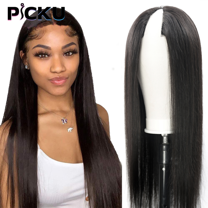 Venta caliente 30 34 pulgadas recta V No dejar fuera pelucas de cabello humano Remy peruano sin pegamento fino para mujeres peluca con parte U_voghion.com