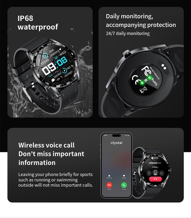 Smart Watch For Men With Heart Rate Blood Pressure Oxygen Monitor, Waterproof Fitness Tracker, Bluetooth Call, Music Playback, Sleep Tracking_voghion.com