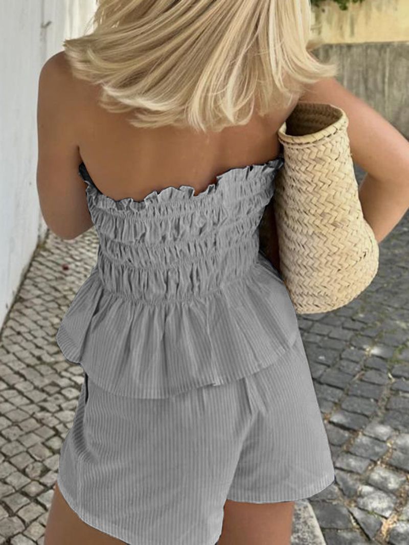 Women's Clothing Casual Simple Tube Top Ruffled Shorts Suit_voghion.com
