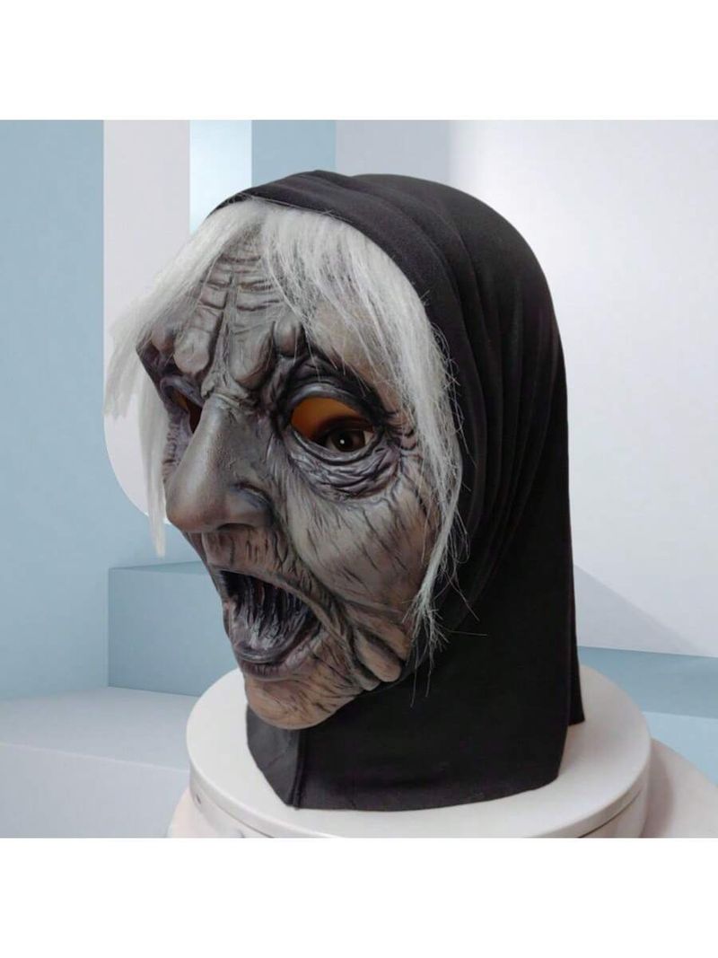 White-haired Witch Mask, Latex Lady Mask With Hijab And Wig, Suitable For Costumes To Play Scary Witch Costume Party Props_voghion.com
