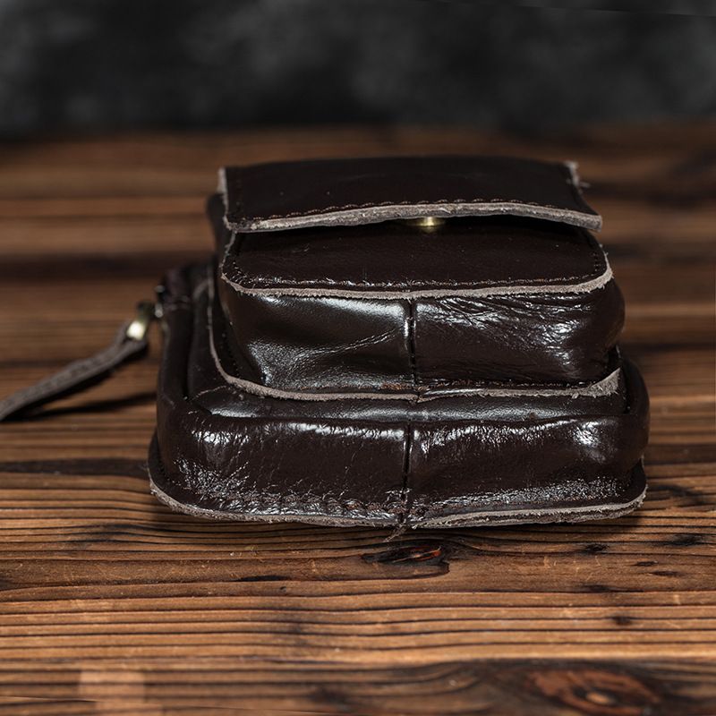 Head layer Crazy Horse Leather Cowhide Men's Trendy Cool Phone Camera Outdoor 6-inch Small Waist Bag with Hook 1609_voghion.com