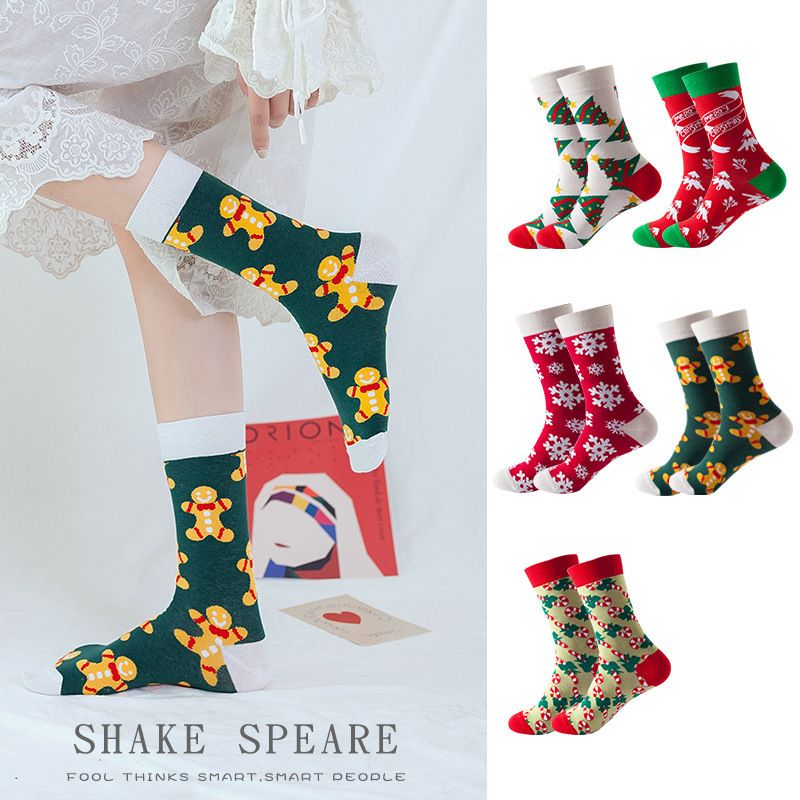 2025d Mid-Calf Women, Autumn And Winter Snowflake Christmas Tree Cotton Socks For Men, Warm_voghion.com