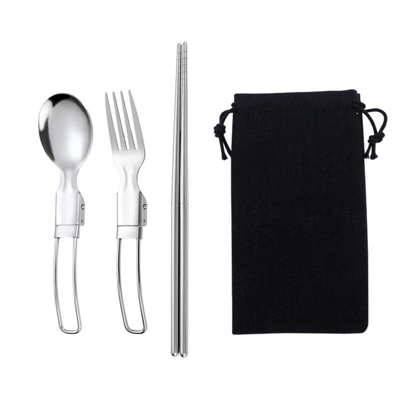 Set di posate pieghevoli - Cucchiaio, forchetta e bacchette pieghevoli per viaggi, campeggio e picnic (acciaio inossidabile, compatto e leggero)_voghion.com
