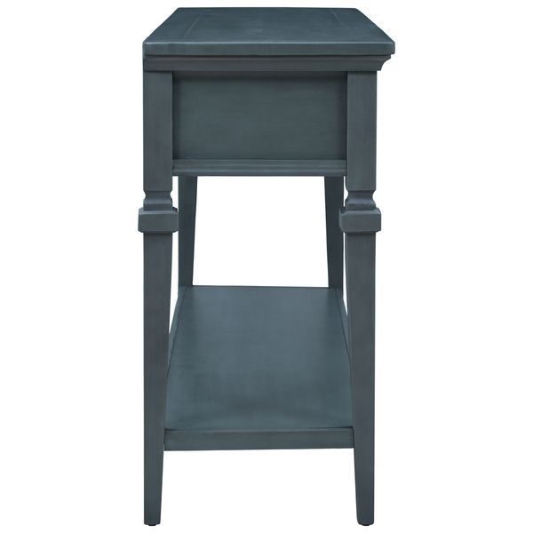 TREXM Classic Retro Style Console Table With Three Top Drawers And Open Style Bottom Shelf, Easy Assembly (Navy)_voghion.com