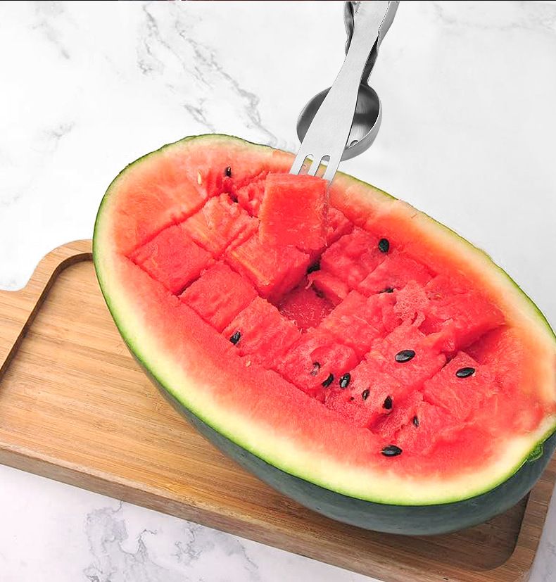 Stainless Steel Watermelon Cutting Tool Digging Pulp Fruit Fork Cantaloupe Dicing Tool Multifunctional Fruit Splitter_voghion.com