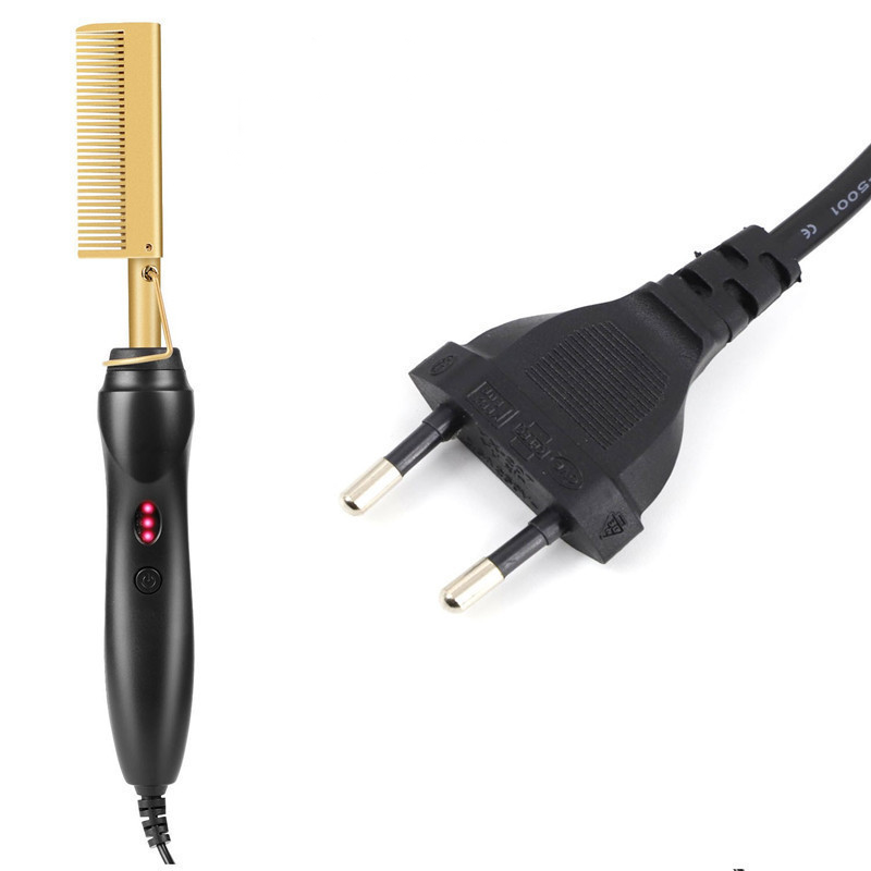 Portable Electric Combs Ceramic LED Straightener Rhinestone Hot Comb Hair_voghion.com