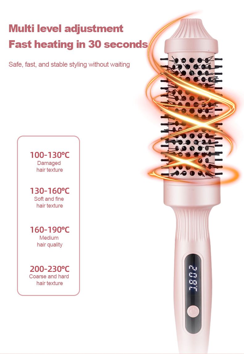 Electric Heating Fluffy Brush Digital Display Multi-temperature Adjustment Iron Big Wave Curling Tool_voghion.com