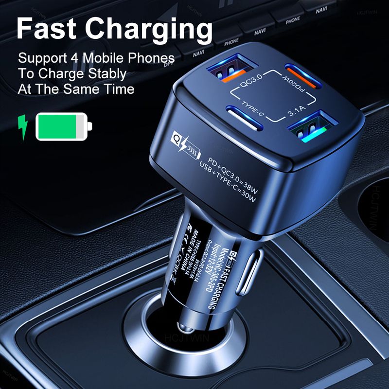 Müzik Festivali Dörtlü 38wPD+qc3.0 3.1A 2USB+Type-c hızlı şarjlı çift hatlı araç şarj cihazı_voghion.com
