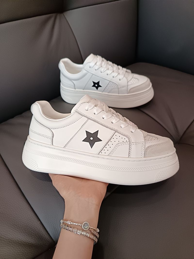 High Version D Brand New Logo Thick-Soled Casual Sports White Sneakers Star Round Toe Height-Increasing Platform Shoes_voghion.com