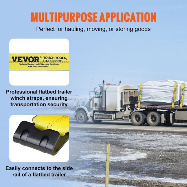 Winch Straps, 4' X 30', 6000 Lbs Load Capacity, 18000 Lbs Break Strength, Truck Straps With Flat Hook, Flatbed Tie Downs Cargo Control For Trailers_voghion.com
