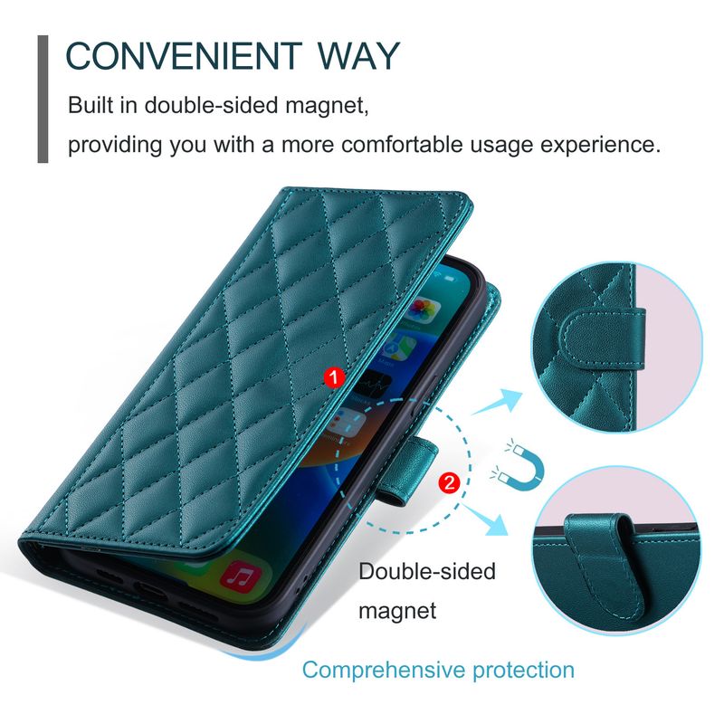 Funda con tapa para iPhone 16 Pro Max con diseño de pata de gallo y ranura para tarjetas, compatible con iPhone 15 y correa cruzada._voghion.com