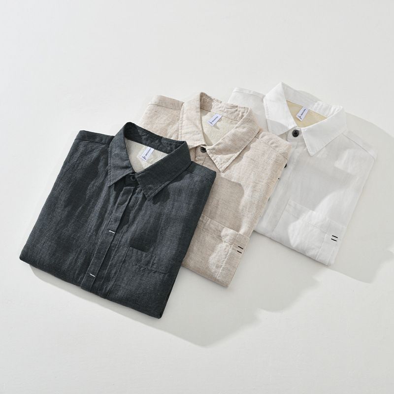 New Casual Solid Color Long Sleeved Shirt For Men, Simple And Artistic Loose Linen Shirt Jacket_voghion.com