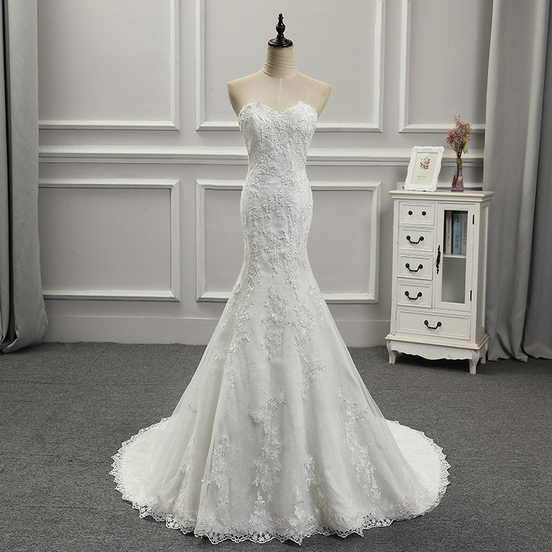European and American wedding dress 2025 new style tube top slim fishtail trailing sweet lace French bride going out light wedding dress female_voghion.com