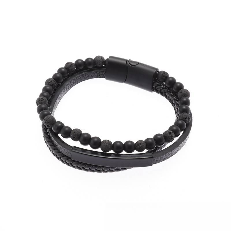 Klassieke magnetische gesp polsband armband heren natuursteen kralen leren armband meerlaagse touw sieraden_voghion.com