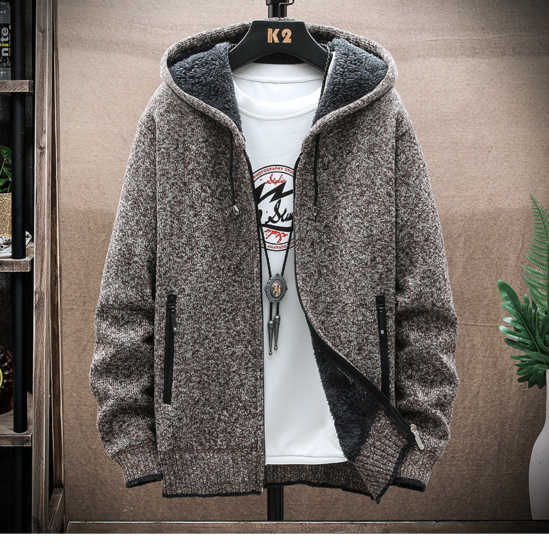 Herrenbekleidung Herbst und Winter Herren Reißverschluss Langarmtasche plus samtgepolsterte Jacke Kleidung Jugend Kapuzenjacke_voghion.com
