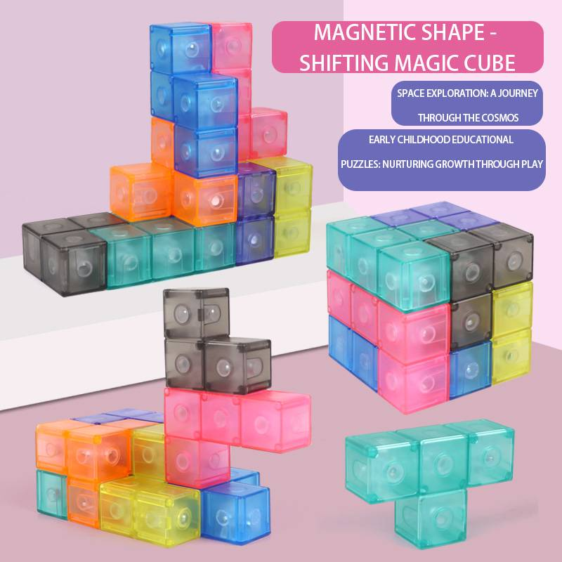 Kreatives, vielgestaltiges DIY-Magnetwürfel-3D-Puzzle-Set aus Kunststoff – Magisches 3D-Magnet-Lernspielzeug und Zauberwürfel_voghion.com