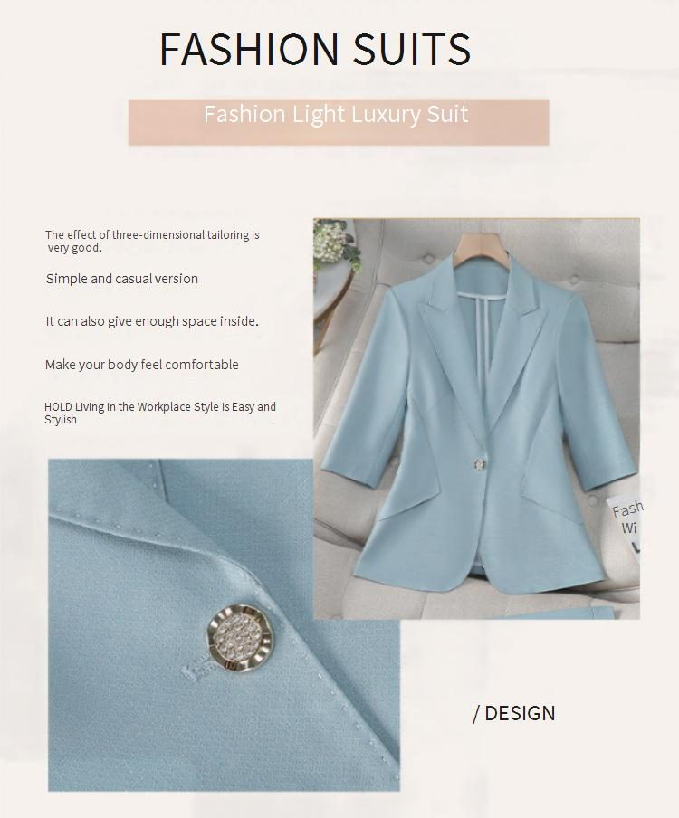 Elegantes 3/4-Ärmel-Anzugset für Damen – Slim Fit, professioneller Blazer und Hose fürs Büro und formelle Anlässe_voghion.com