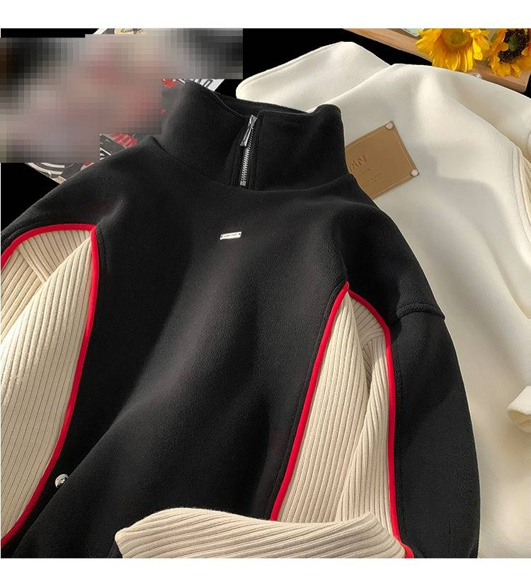 Unisex Hybrid Zip-Neck Sweatshirt – Streetwear Half-Zip Pullover With Contrast Stitching & Stand Collar (M-XXL, Anti-Wrinkle, Oversized Silhouette)_voghion.com