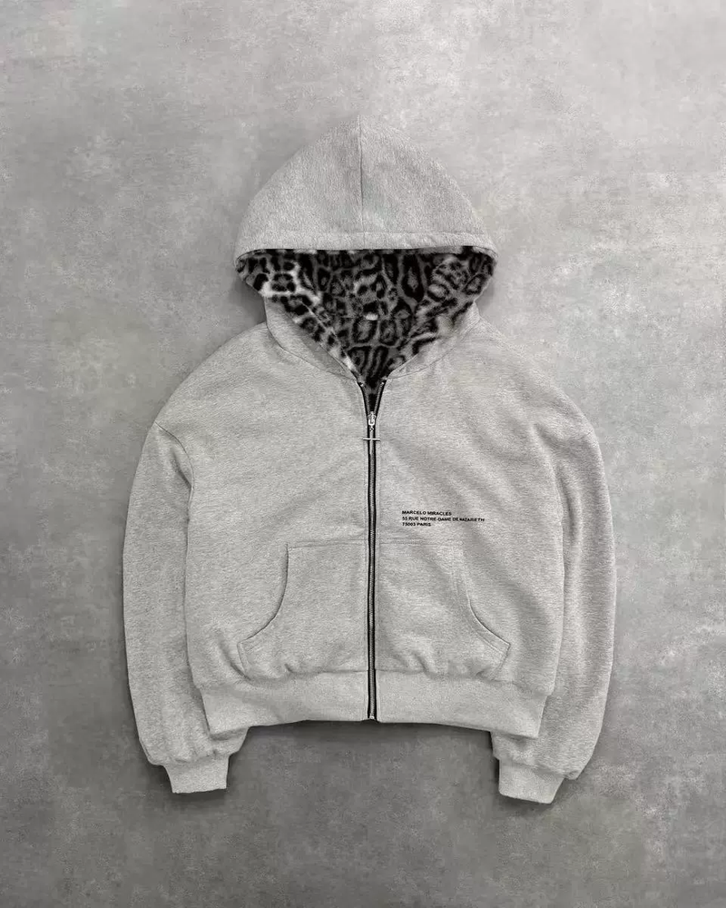 New Autumn And Winter New Hooded Sweatshirt Reversible Retro Leopard Print Zipper Hoodie Loose Top_voghion.com