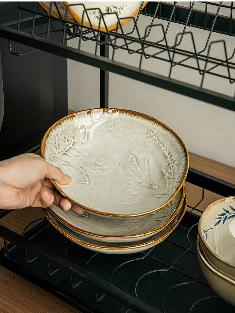 Assiette en céramique de luxe gaufrée de 20 cm – Plat à salade et à apéritif de forme irrégulière avec glaçure coulée au four, élégance rétro pour une cuisine raffinée_voghion.com