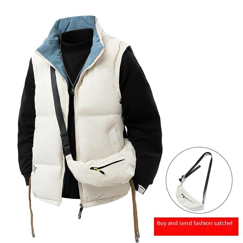 Reversible Puffer Vest Winter Sleeveless Quilted Jacket , Thickened Polyester Fill Stand Collar Zip-Up Streetwear Unisex Layering Essential_voghion.com